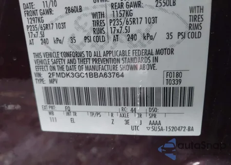 2011 Ford Edge Se из США, поврежденный, VIN 2FMDK3GC1BBA63764